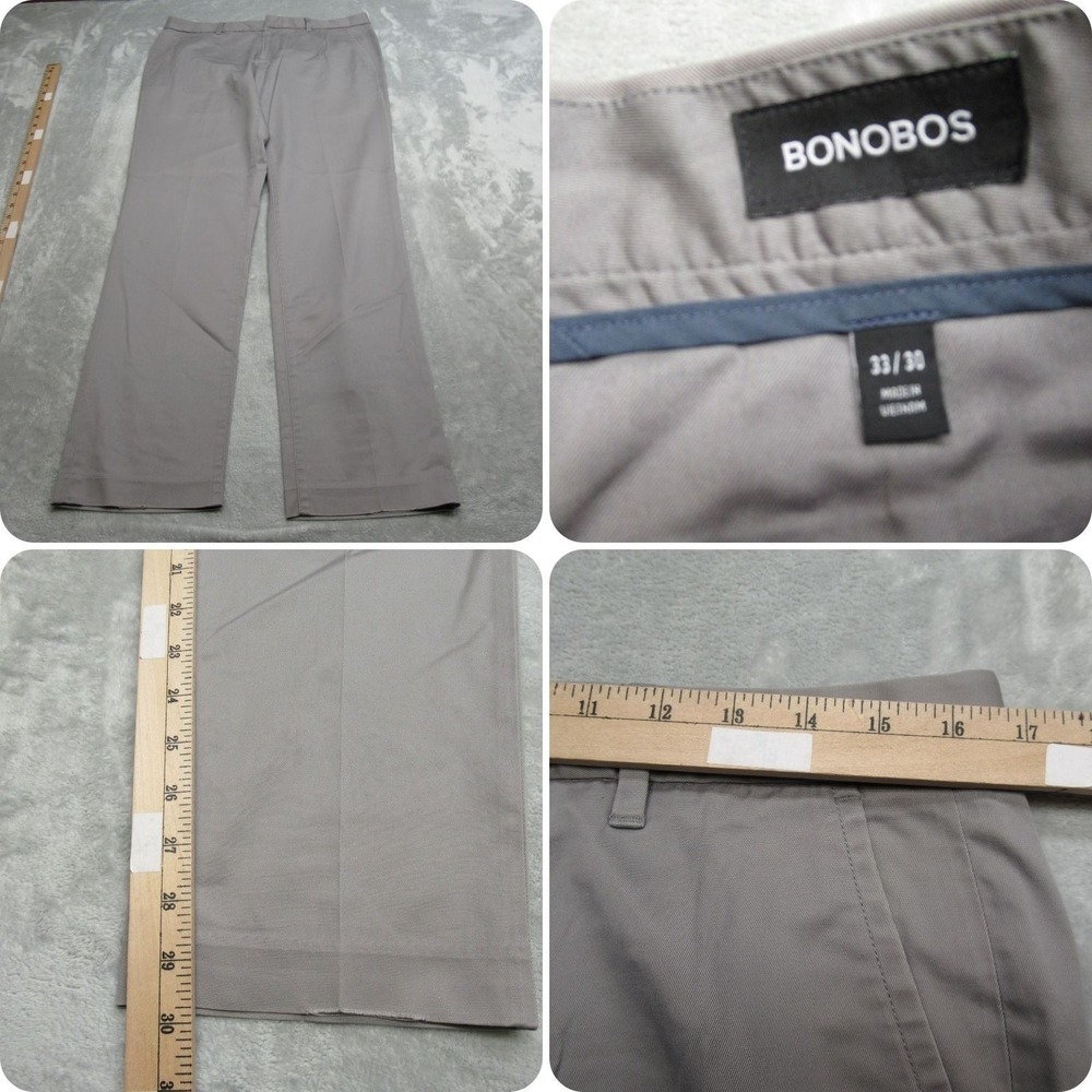 Bonobos Dress Pants Men 33X30 Gray Friday Zip Fly Flat Front Casual Career